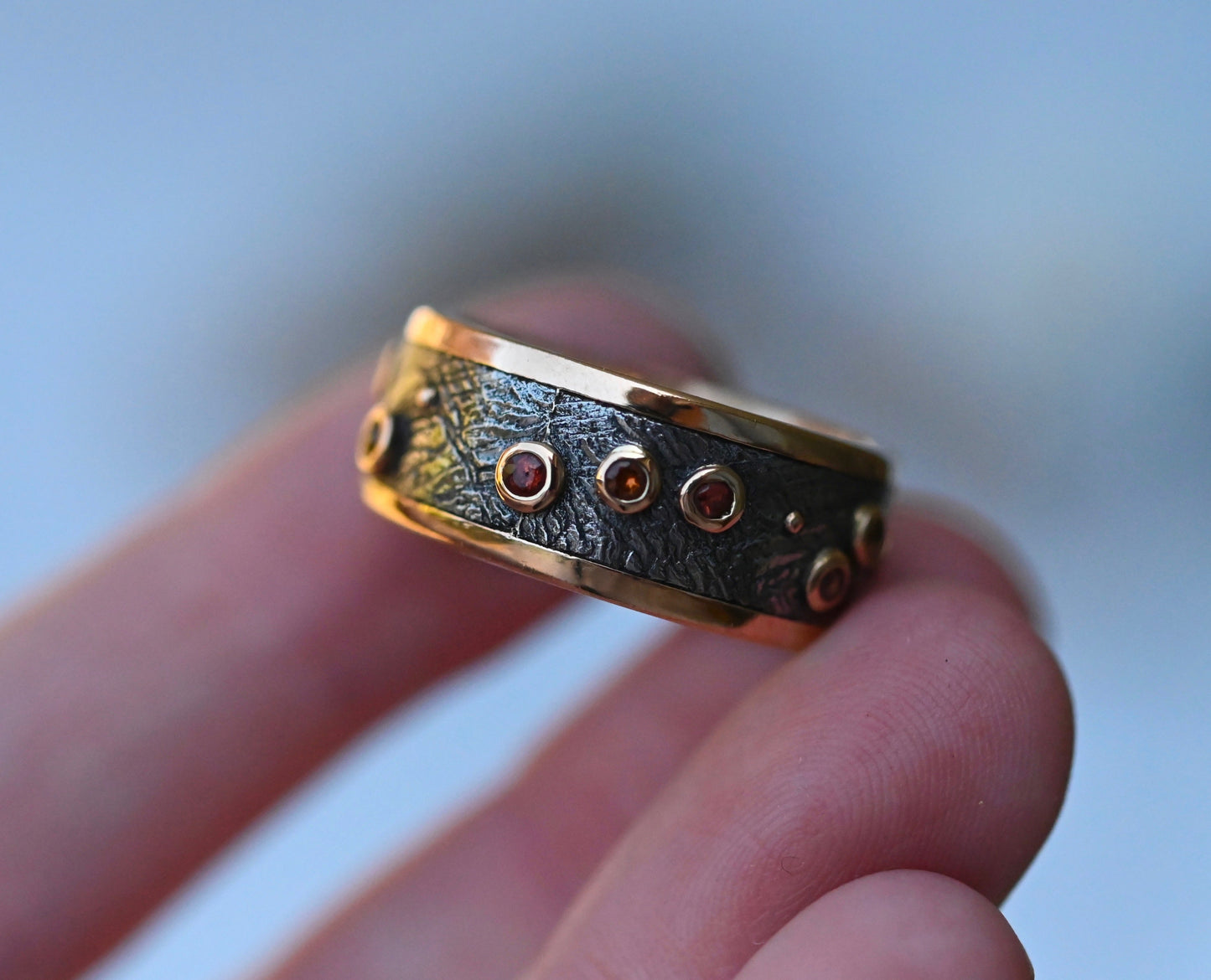 Meteorite & 14k Gold Sapphire Ring - Made To Order