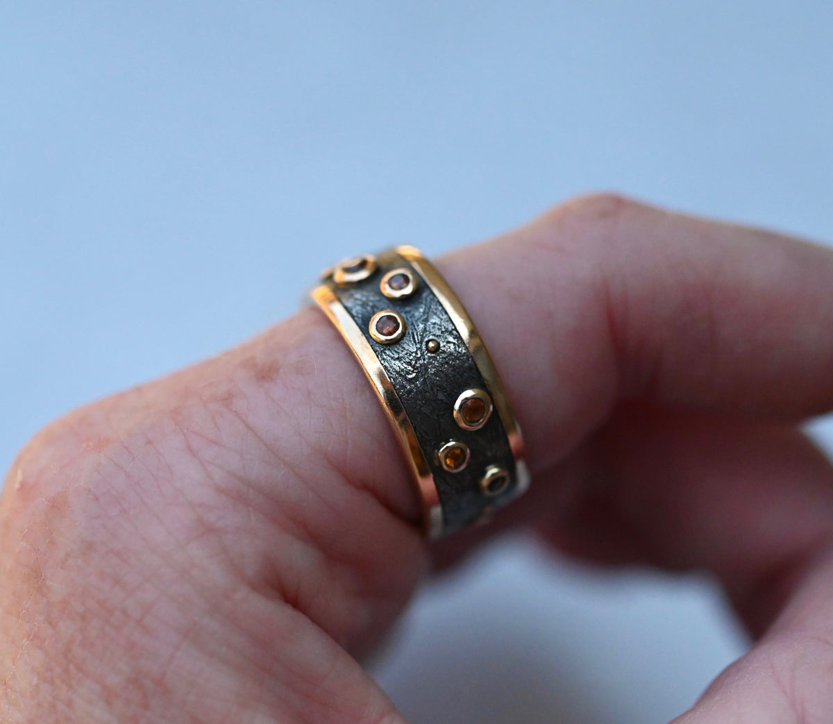 Meteorite & 14k Gold Sapphire Ring - Made To Order