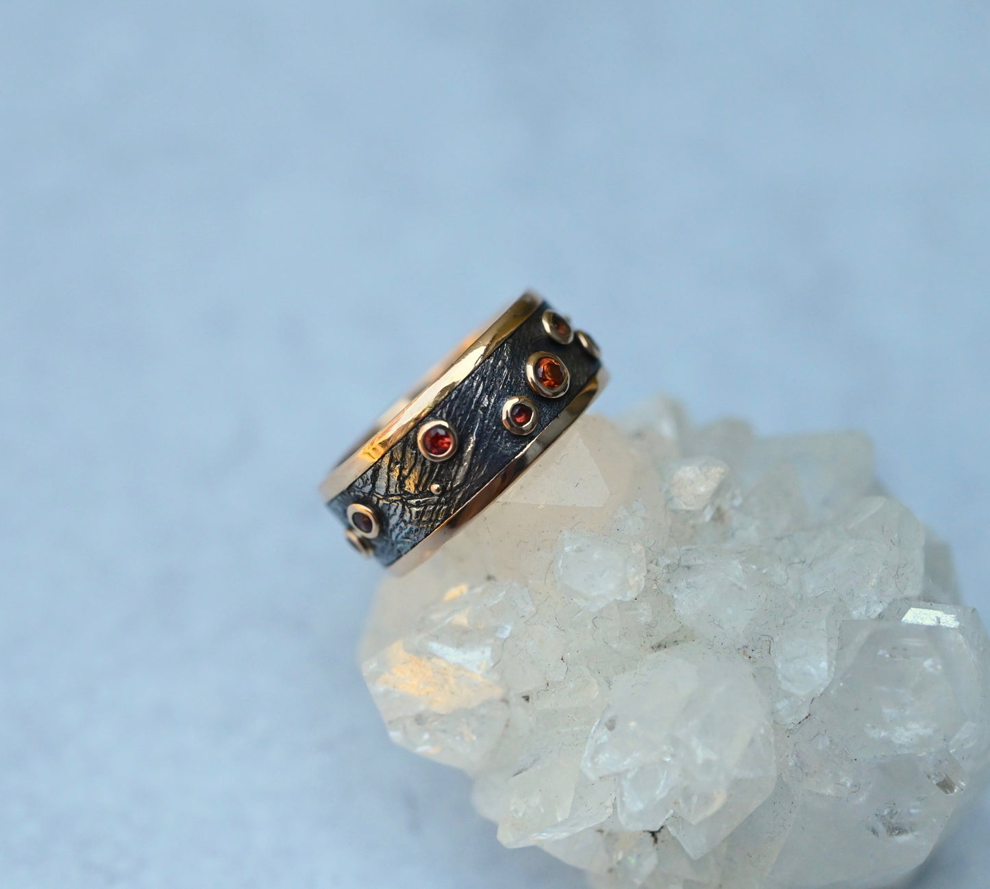 Meteorite & 14k Gold Sapphire Ring - Made To Order