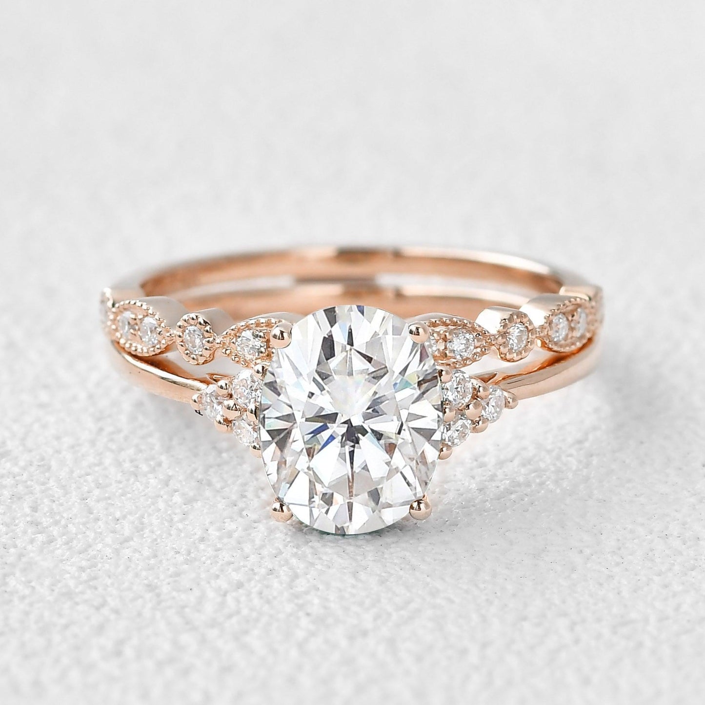 Victoria’s Glory | 2CT Vintage Oval Cut Diamond Cluster Bridal Set 2pcs