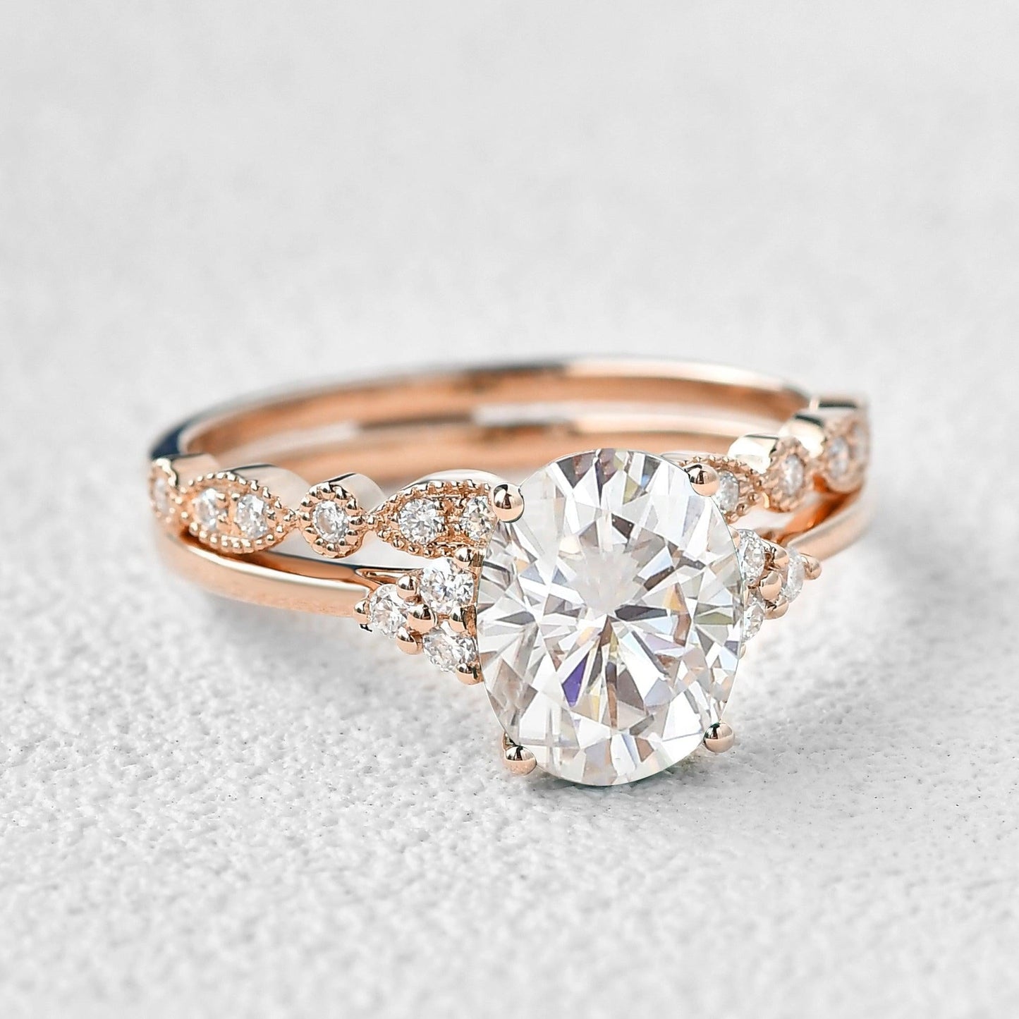 Victoria’s Glory | 2CT Vintage Oval Cut Diamond Cluster Bridal Set 2pcs