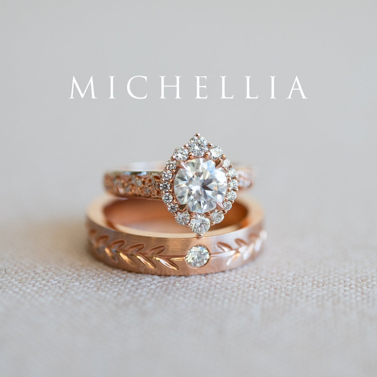 [Juniper] Unisex Gemstone Laurel Leaf Wedding Band in Morganite
