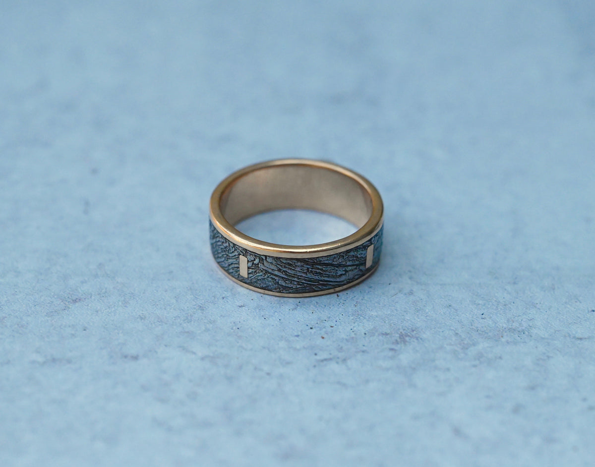 Meteorite & 14k Gold Bar Ring - Made To Order
