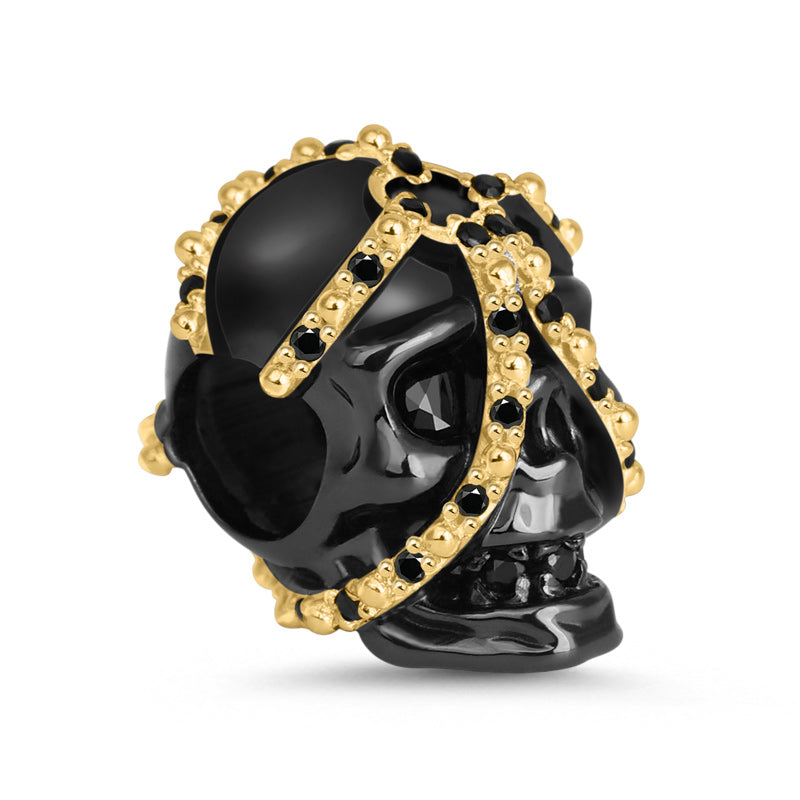 Gnoce Skull Chain Black CZ Charm Platinum-plated Silver Blend