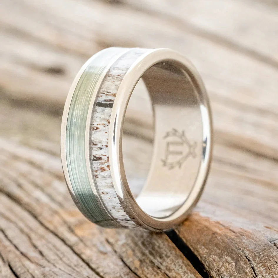 "Dyad" - Antler & Fishing Line Wedding Band - Titanium - Size 8 3/4