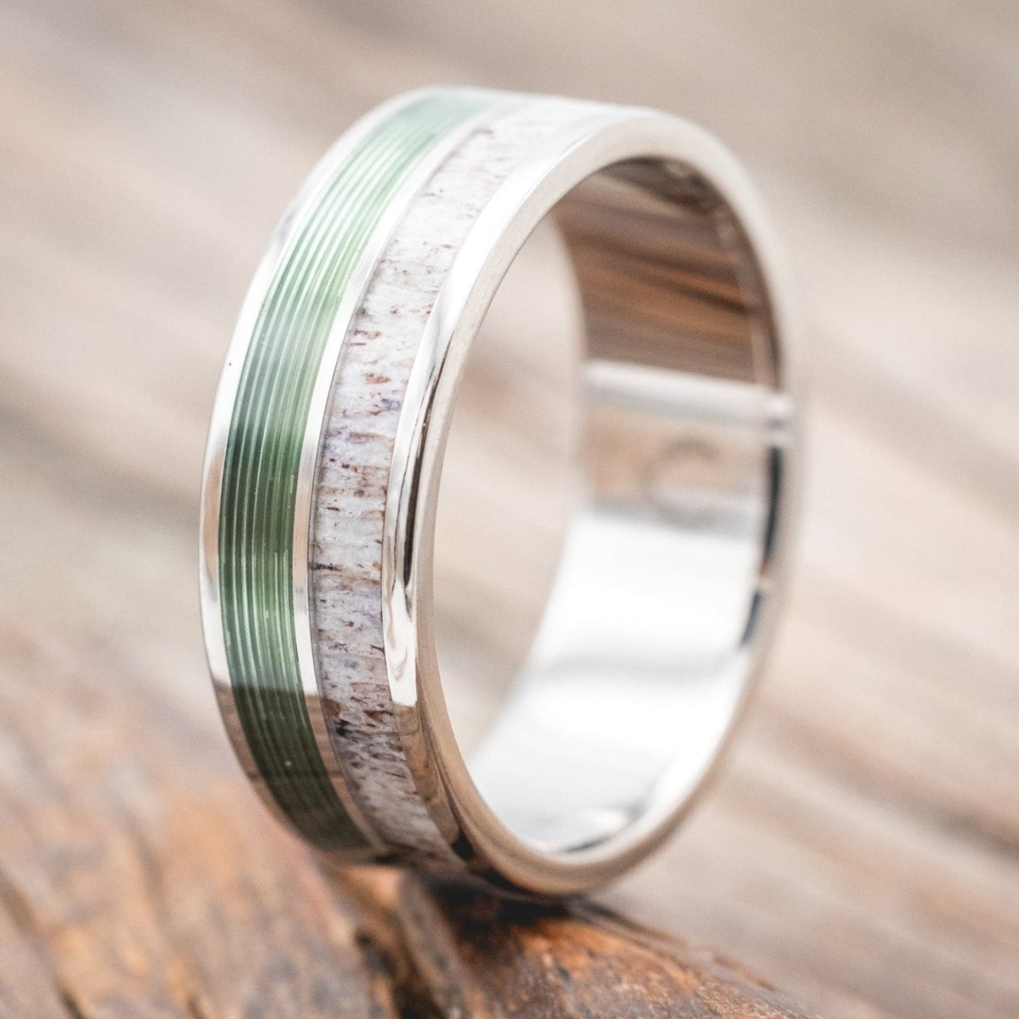 "Dyad" - Antler & Fishing Line Wedding Band