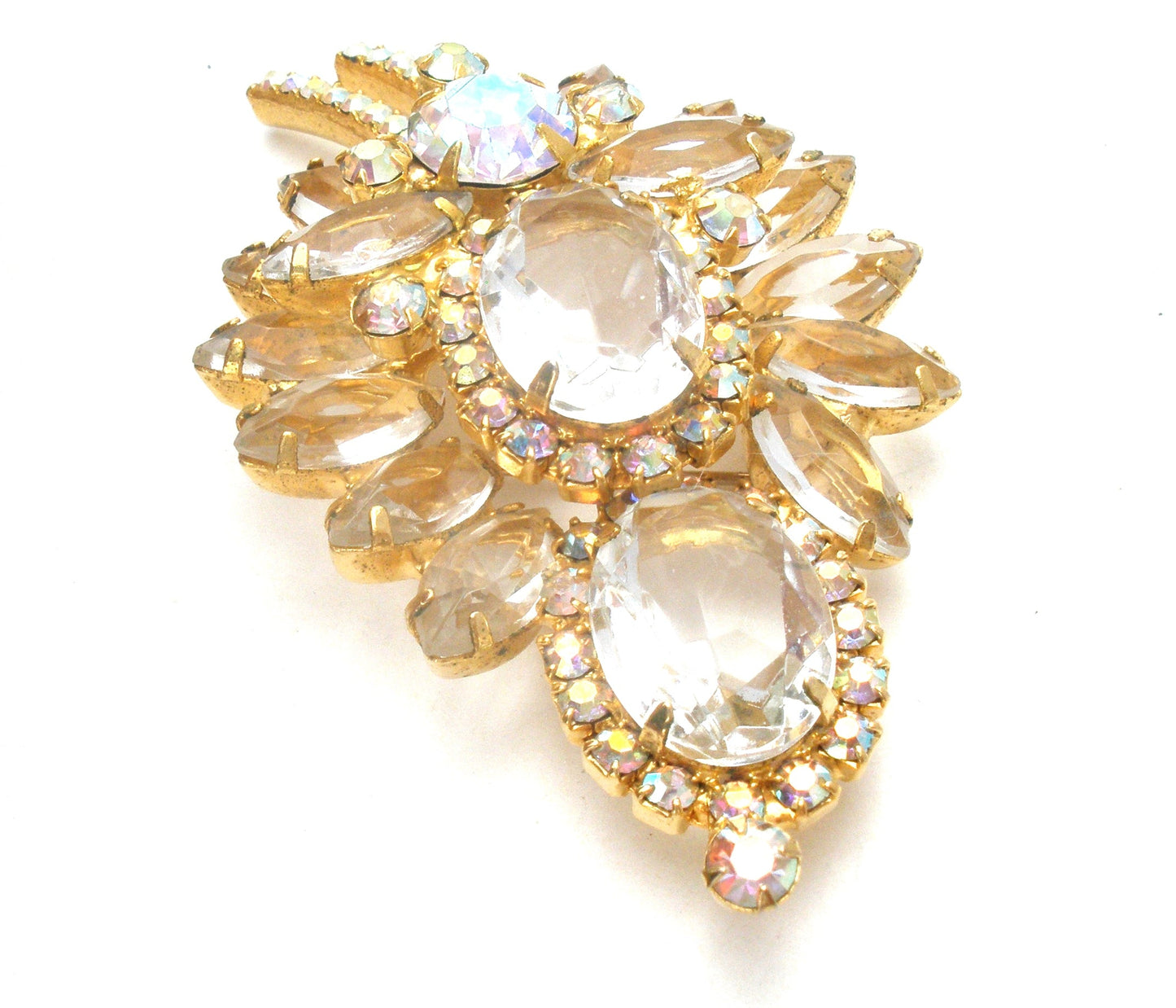 D & E Juliana Leaf Brooch & Earrings Clear & Ab Rhinestone Set