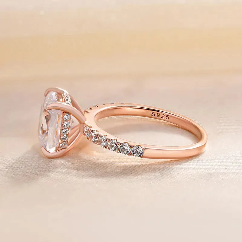 Radiant Cushion Cut 3.0ct Hidden Halo Engagement Ring In Sterling Silver