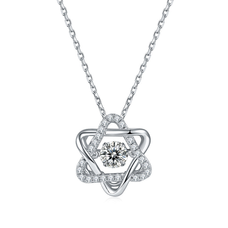 Dancing Moissanite Six Pointed Star Necklace in Sterling Silver
