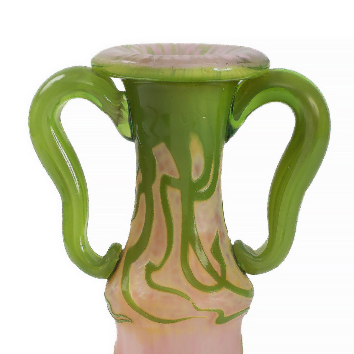 Daum Nancy Enameled and Etched Cyclamen Glass Vase with Handles