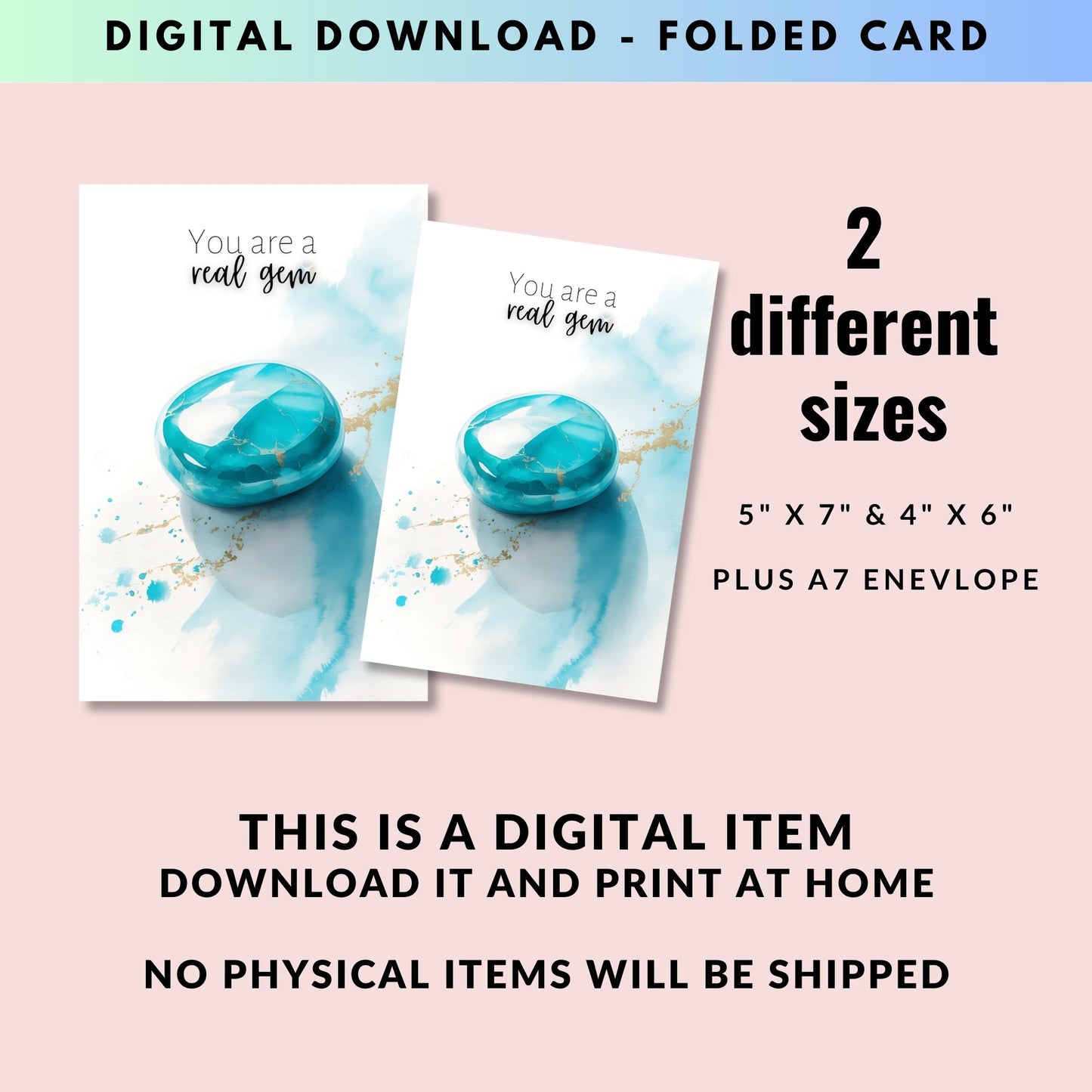You are a real Gem | Watercolor Turquoise Greeting Card