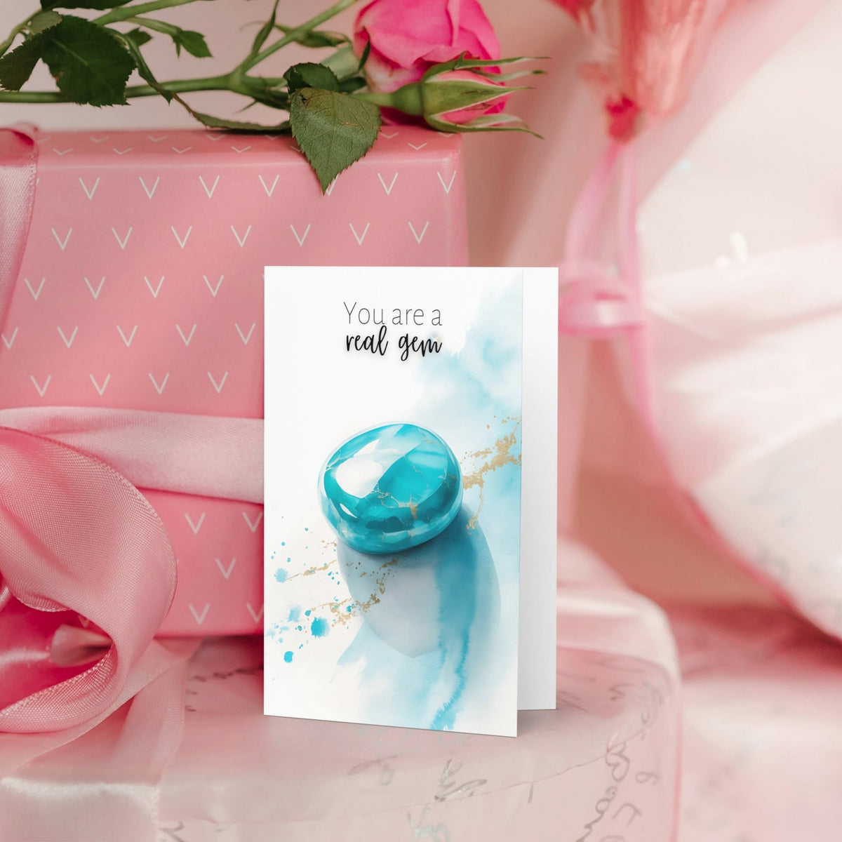 You are a real Gem | Watercolor Turquoise Greeting Card