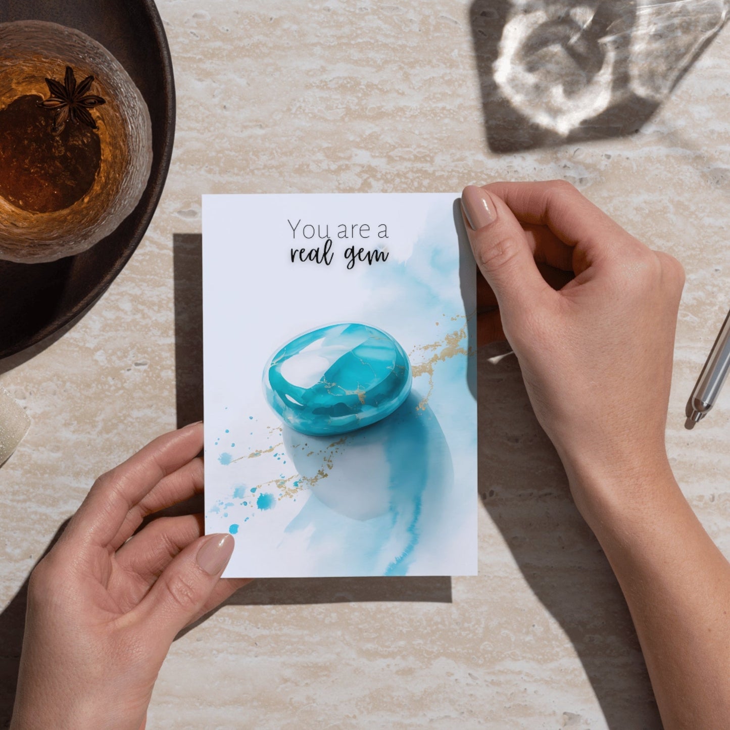 You are a real Gem | Watercolor Turquoise Greeting Card
