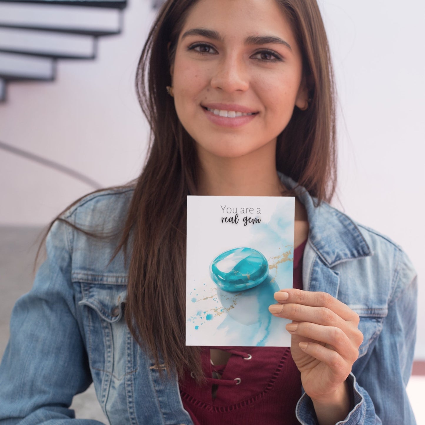 You are a real Gem | Watercolor Turquoise Greeting Card