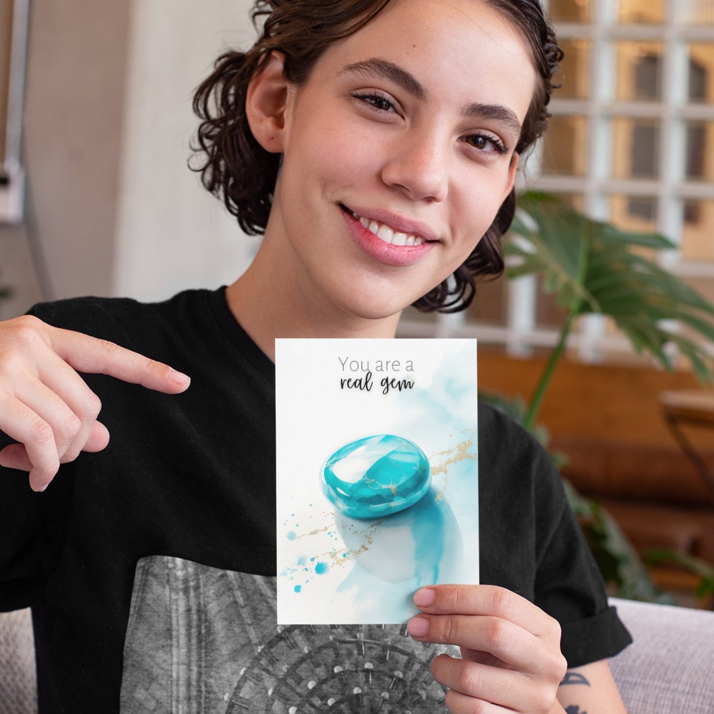 You are a real Gem | Watercolor Turquoise Greeting Card