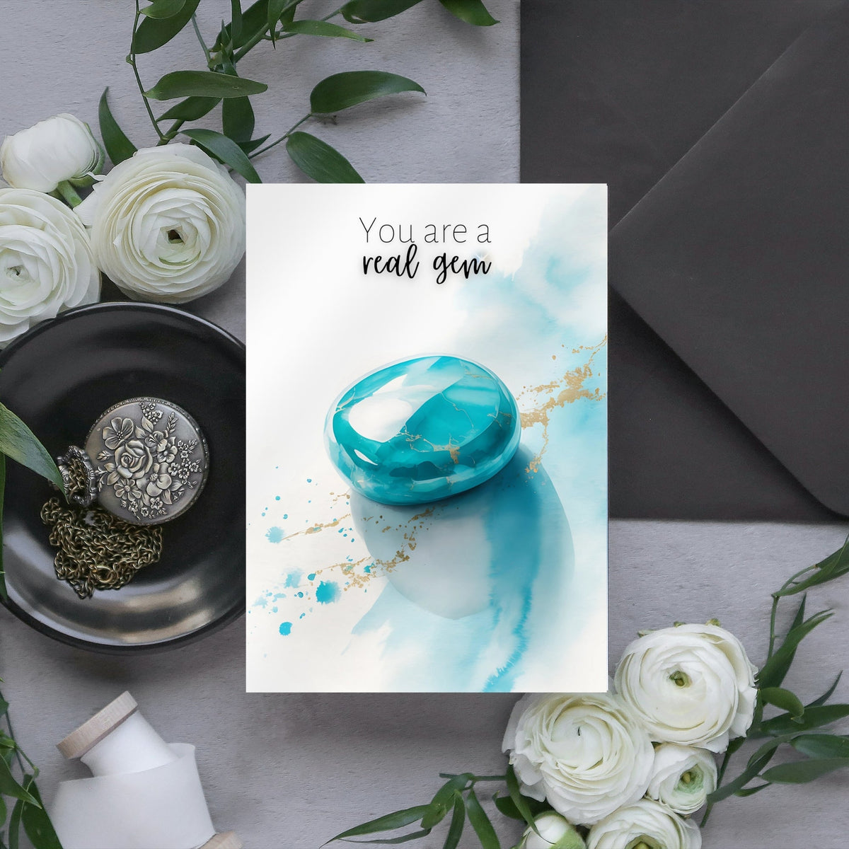 You are a real Gem | Watercolor Turquoise Greeting Card