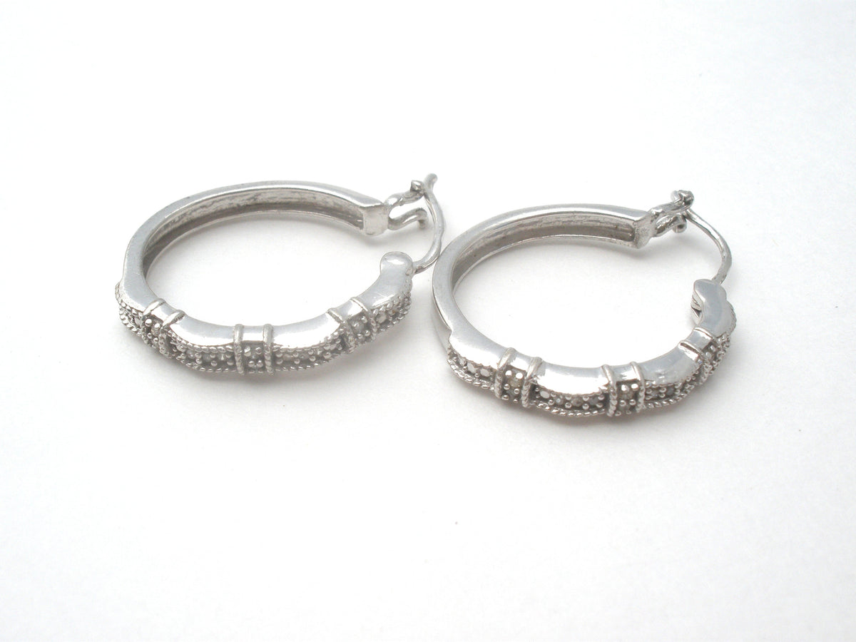 Diamond Hoop Earrings Sterling Silver