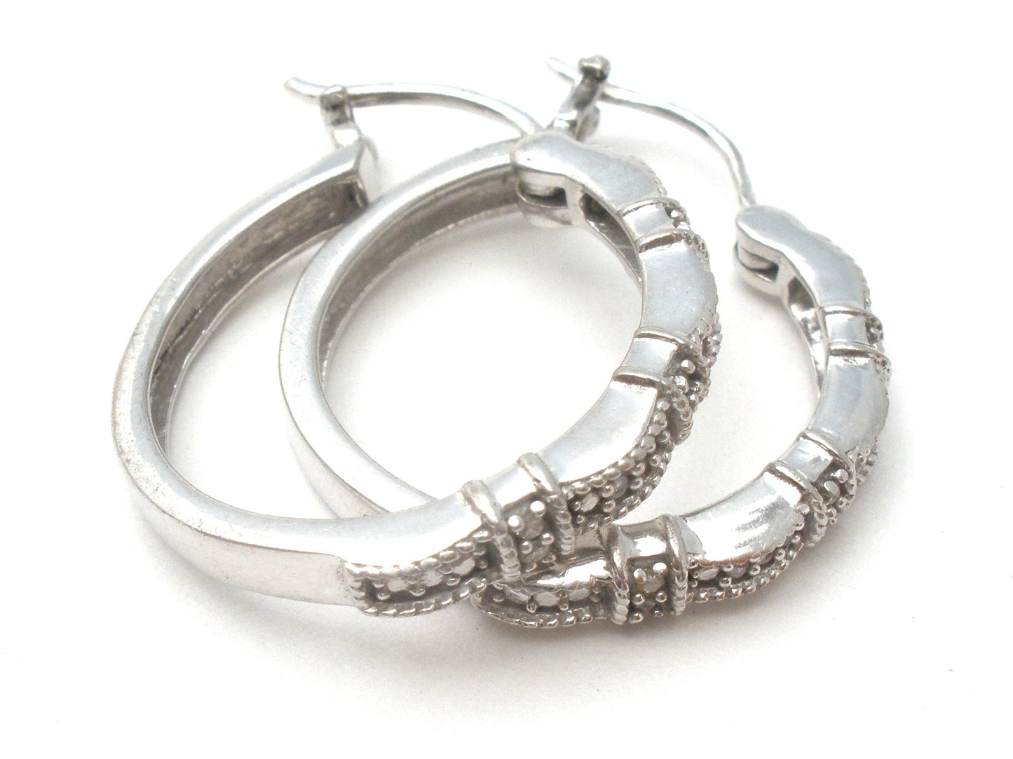 Diamond Hoop Earrings Sterling Silver