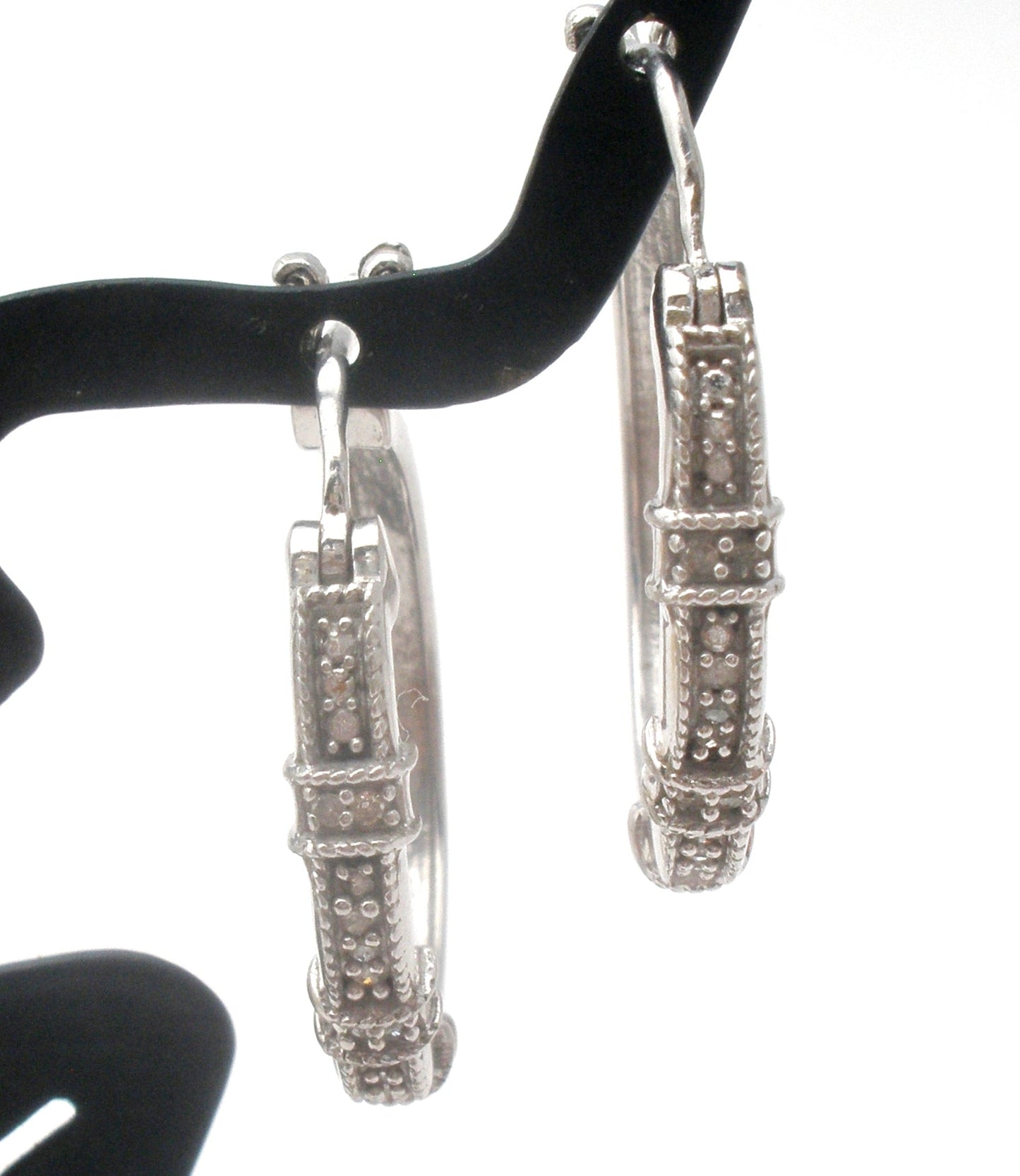 Diamond Hoop Earrings Sterling Silver