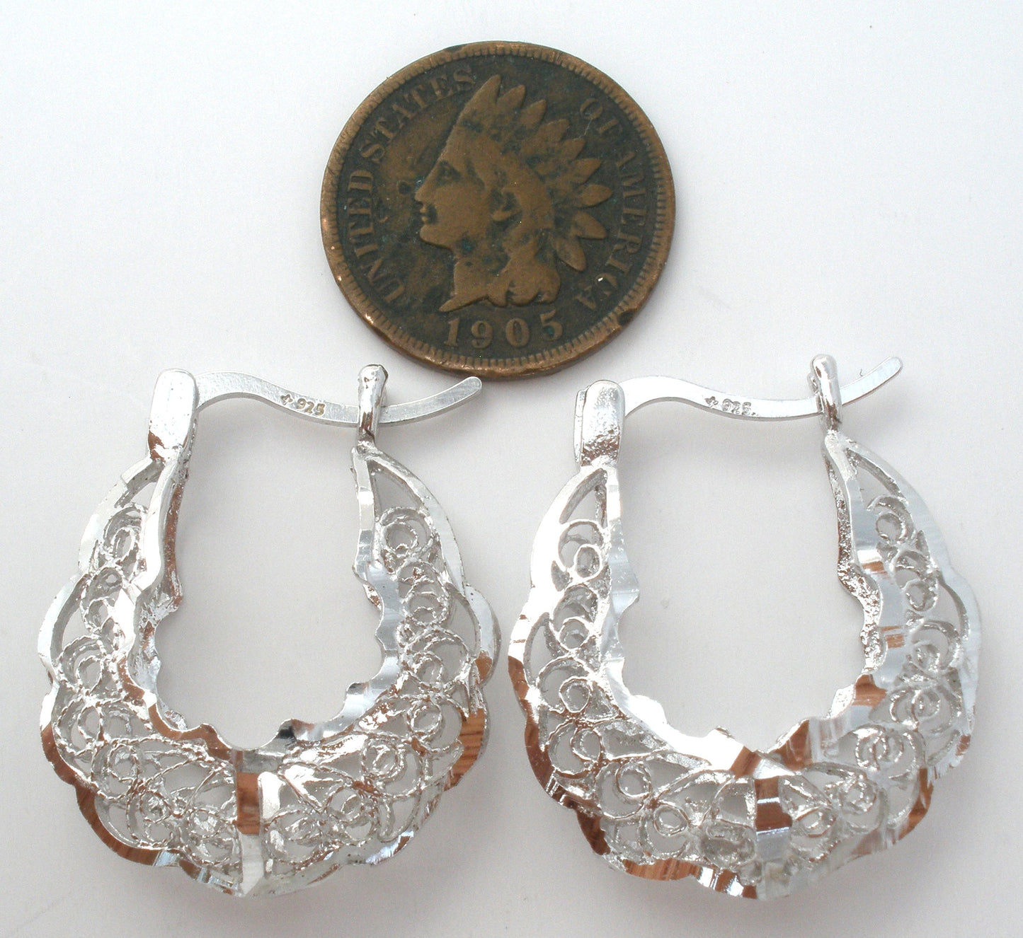 Diamond Cut Filigree Hoop Earrings