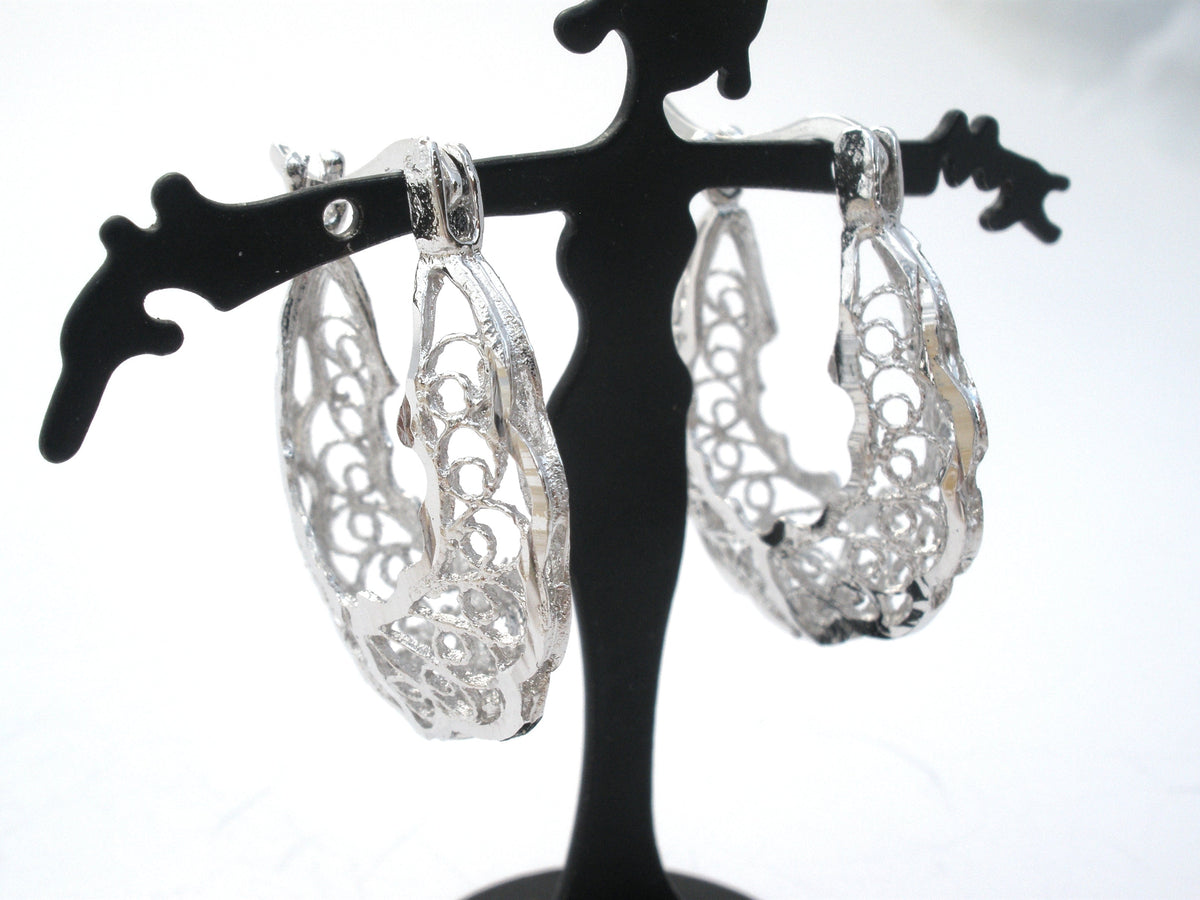 Diamond Cut Filigree Hoop Earrings