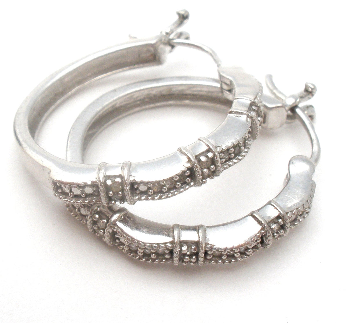 Diamond Hoop Earrings Sterling Silver