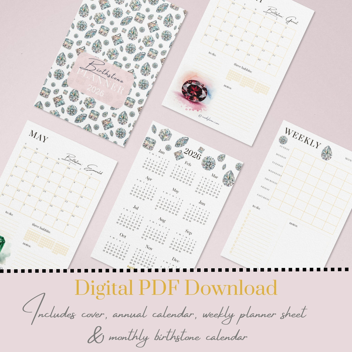 Birthstone Wall Calendar & Planner (2026)