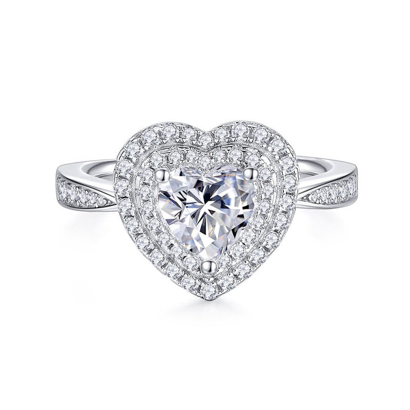 Double Halo Heart Cut Moissanite Pave Engagement Ring