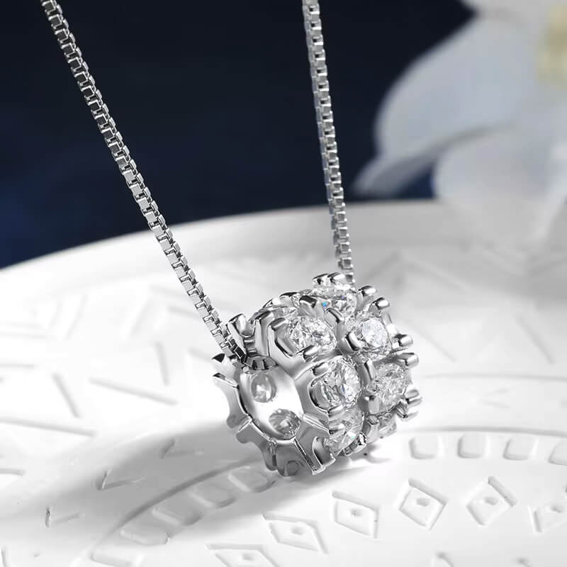 Double Circle Moissanite Necklace In Sterling Silver