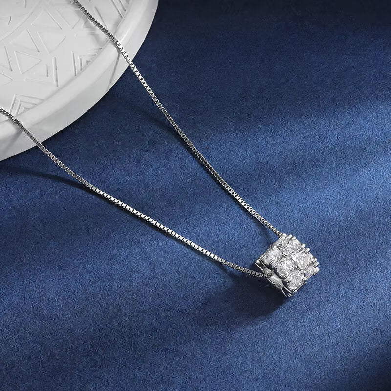 Double Circle Moissanite Necklace In Sterling Silver