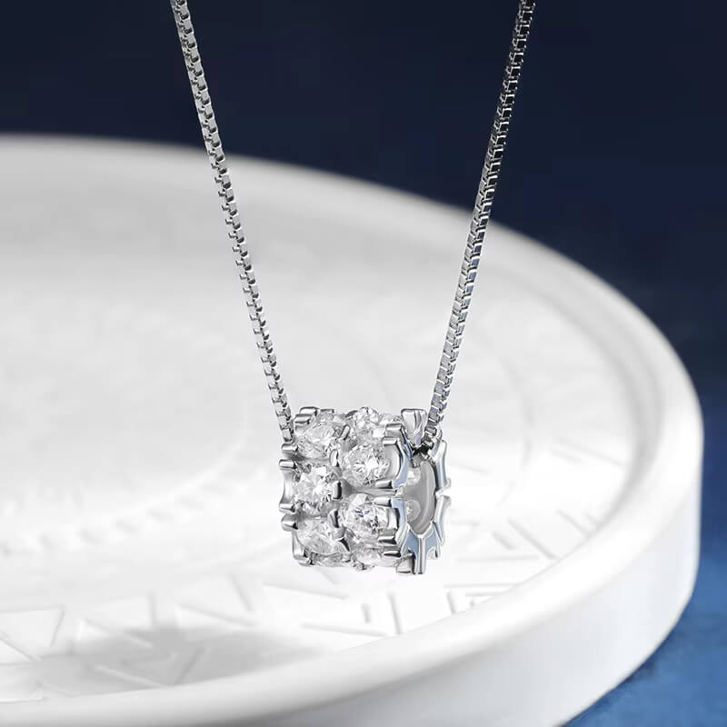 Double Circle Moissanite Necklace In Sterling Silver