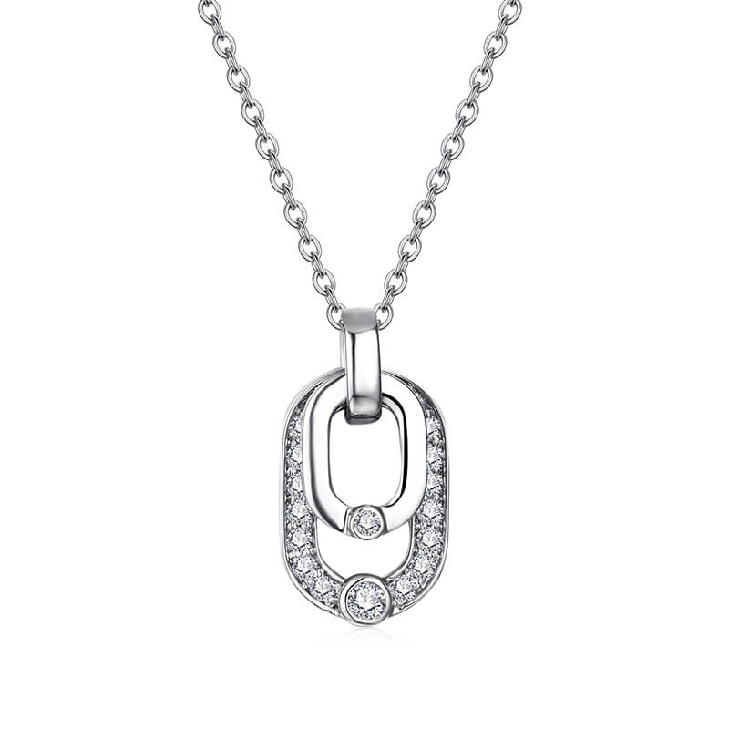 Double Geometric Loop Moissanite Pave Necklace In Sterling Silver