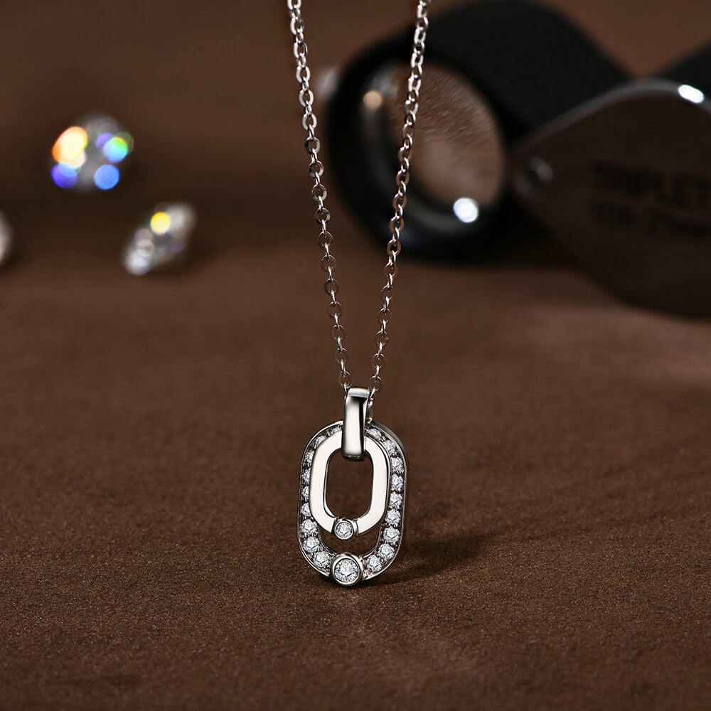 Double Geometric Loop Moissanite Pave Necklace In Sterling Silver