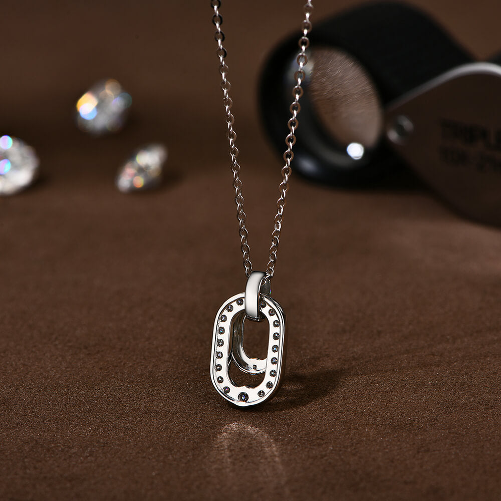 Double Geometric Loop Moissanite Pave Necklace In Sterling Silver
