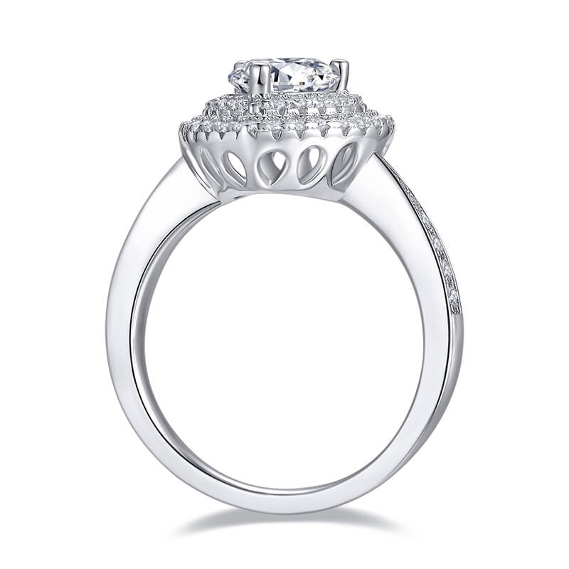 Double Halo Heart Cut Moissanite Pave Engagement Ring