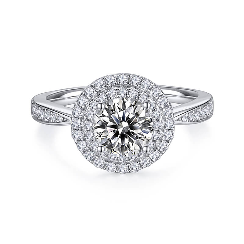 Double Halo Moissanite Pave Engagement Ring