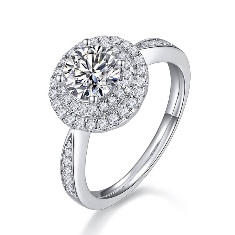 Double Halo Moissanite Pave Engagement Ring