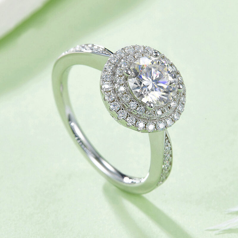 Double Halo Moissanite Pave Engagement Ring