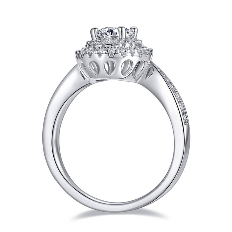 Double Halo Oval Cut Moissanite Pave Engagement Ring