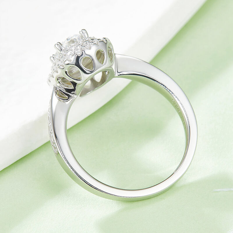 Double Halo Oval Cut Moissanite Pave Engagement Ring