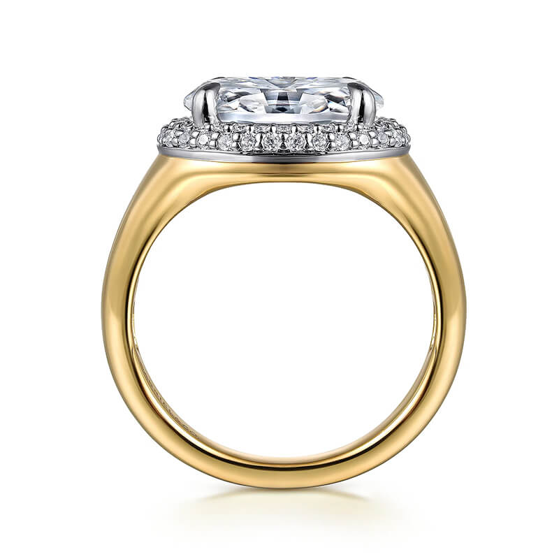 Double Halo Oval Moissanite Two Tone Engagement Ring