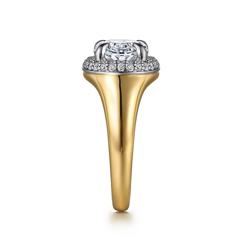 Double Halo Oval Moissanite Two Tone Engagement Ring