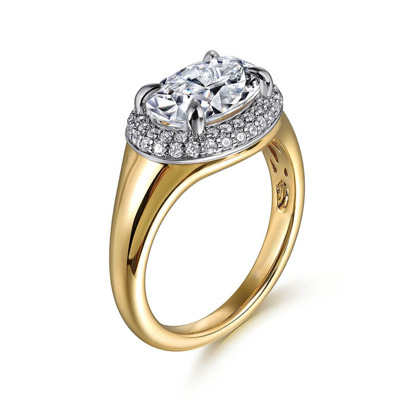 Double Halo Oval Moissanite Two Tone Engagement Ring