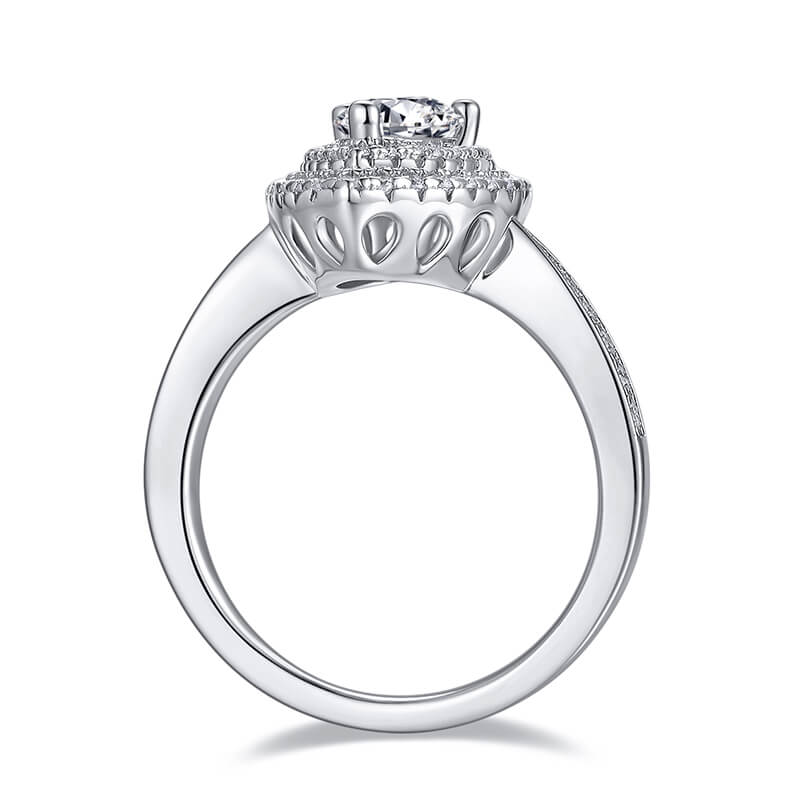 Double Halo Pear Cut Moissanite Pave Engagement Ring