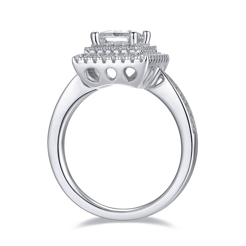 Double Halo Princess Cut Moissanite Pave Engagement Ring