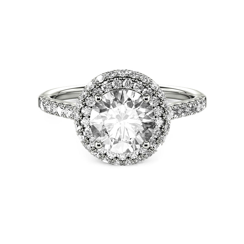 Double Halo Round Moissanite Pave Engagement Ring