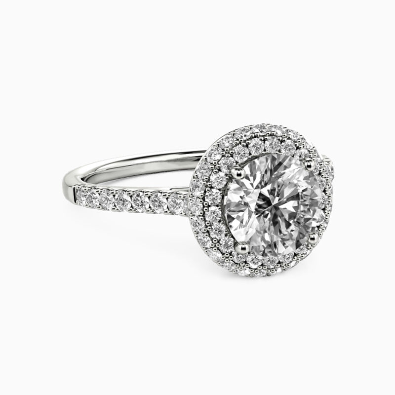 Double Halo Round Moissanite Pave Engagement Ring