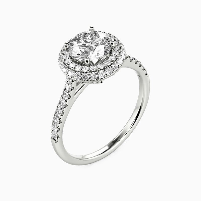 Double Halo Round Moissanite Pave Engagement Ring