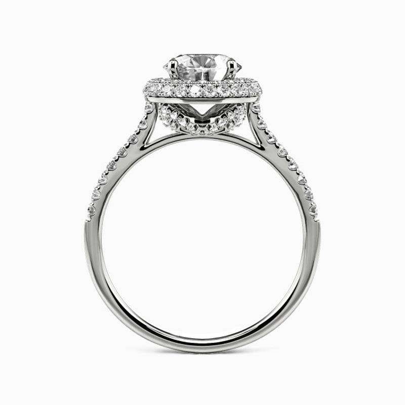 Double Halo Round Moissanite Pave Engagement Ring
