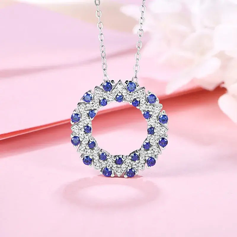 Double Hoop Lab-Created Sapphire Sterling Silver Necklace